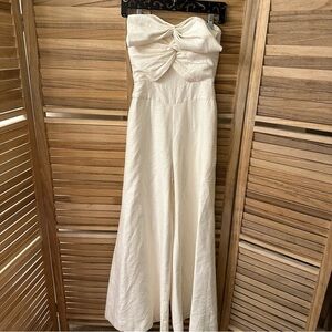Fame Partners Strapless Wedding Bow Front Wide Leg Jumpsuit size 2
